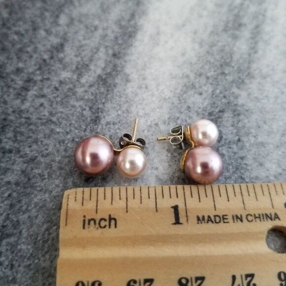 Vintage Little Pink Faux Pearl Stud Earrings, Posts, Pastel, Girly, Estate - Picture 4 of 5